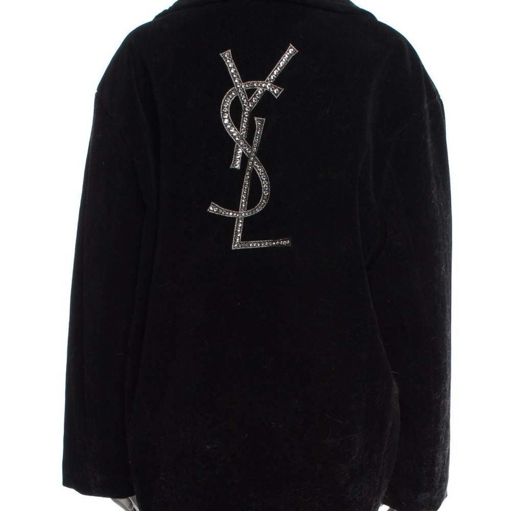 Yves Saint Laurent Black Teddy Jacket Plush Metallic Logo